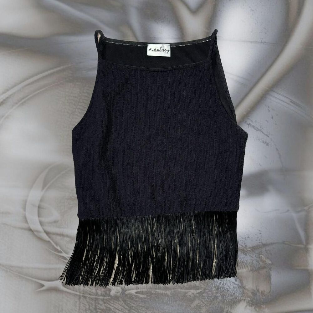 Unique-vintage Women's Black Fringe Top